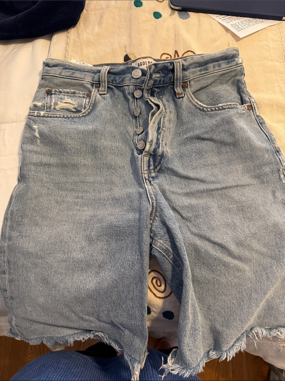 Agolde High-Waist Light Wash Button-Fly Denim Shorts